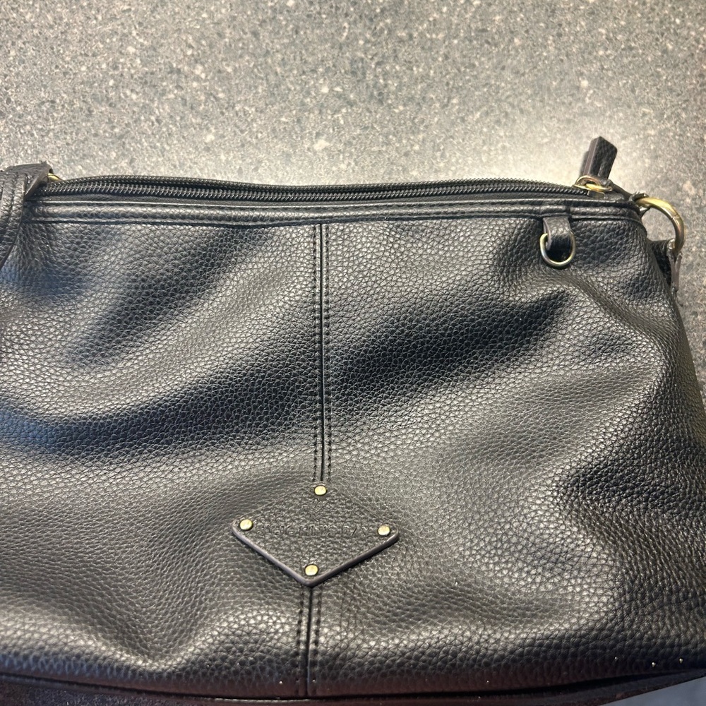 St. John's Bay Black Pebbled & Canvas Crossbody Bag
